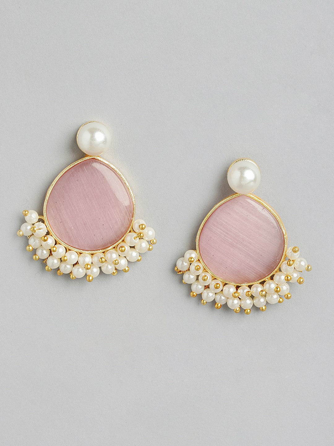 Gold Plated Pink Beaded Teardrop Drop Earrings