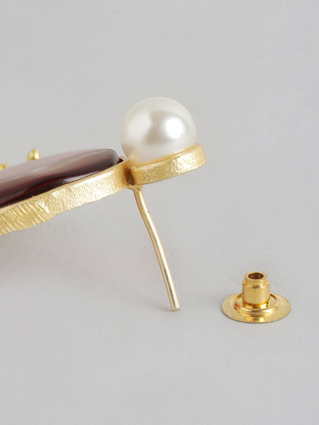 Gold-Plated Maroon Beaded Teardrop Drop Earrings