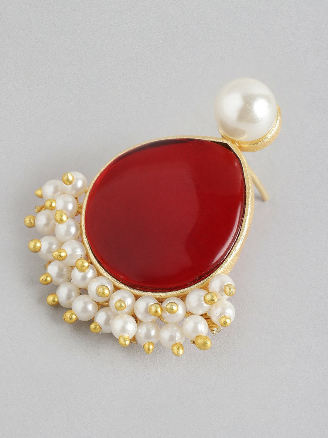 Gold-Plated Maroon Beaded Teardrop Drop Earrings