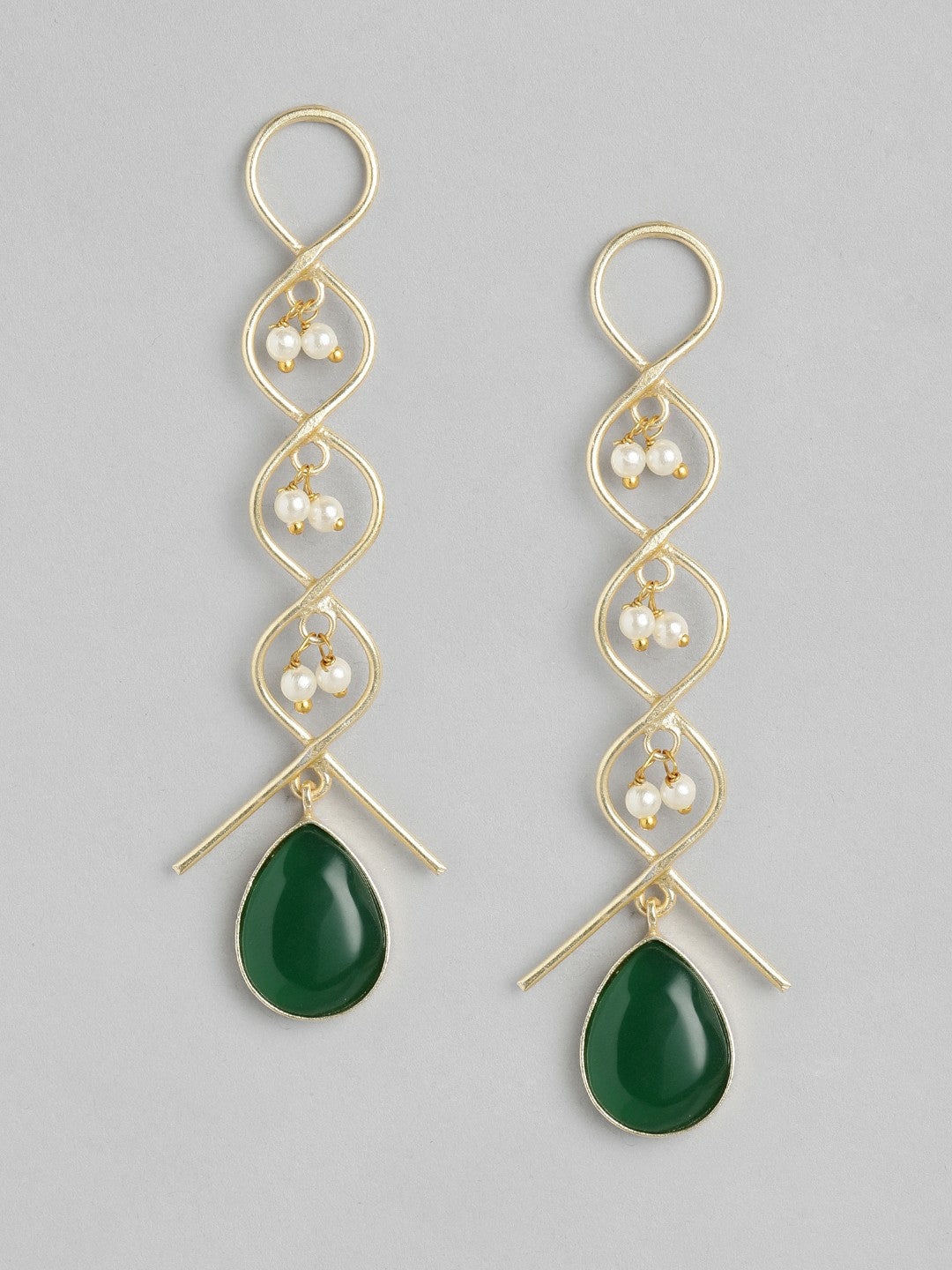 Gold-Plated Green Beaded Teardrop Drop Earrings