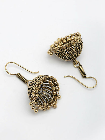 Gold Plated German Silver Jhumka Earrings with Fish Hook Closure