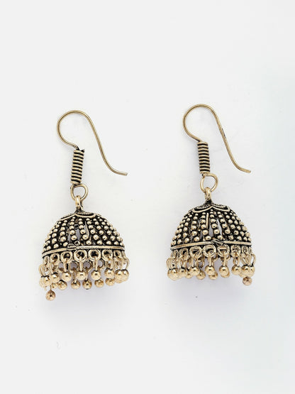 Gold Plated German Silver Jhumka Earrings with Fish Hook Closure