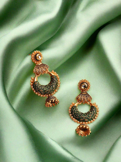 Gold-Plated Green Oxidised Dome Shaped Jhumkas