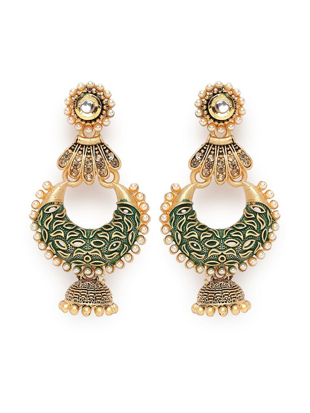 Gold-Plated Green Oxidised Dome Shaped Jhumkas