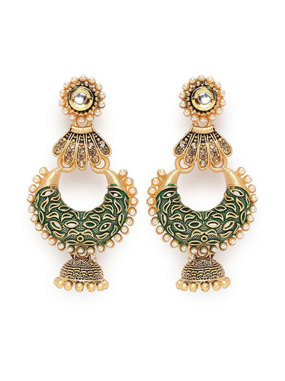 Gold-Plated Green Oxidised Dome Shaped Jhumkas