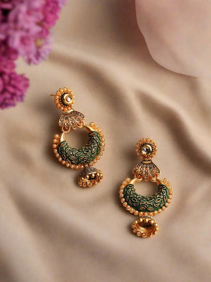Gold-Plated Green Oxidised Dome Shaped Jhumkas