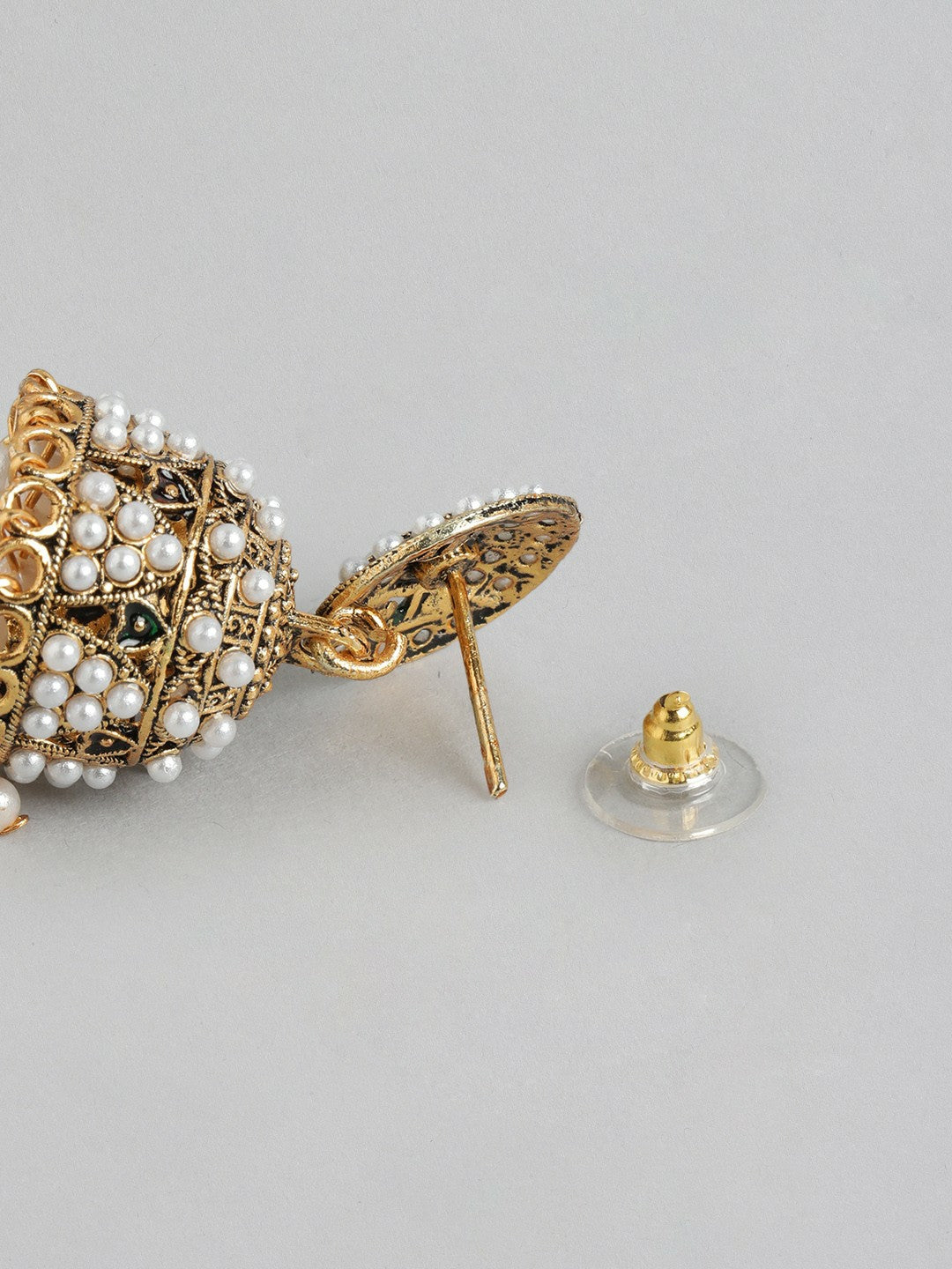 Gold Plated Pearl Studded Kundan Jhumkas Earrings