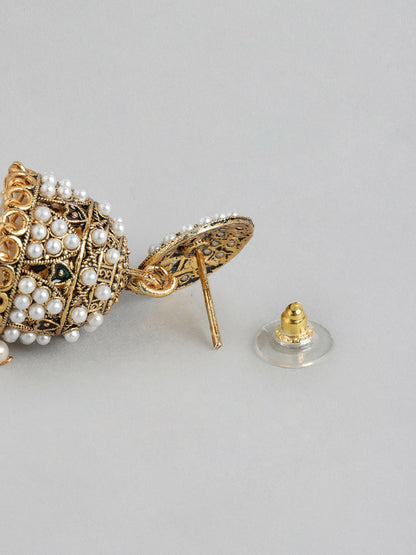 Gold Plated Pearl Studded Kundan Jhumkas Earrings