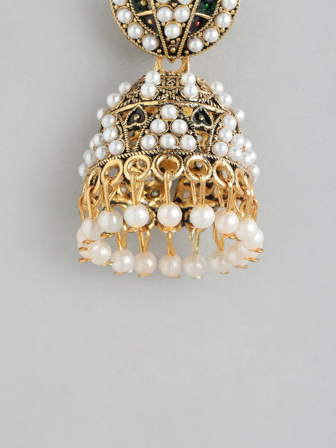 Gold Plated Pearl Studded Kundan Jhumkas Earrings