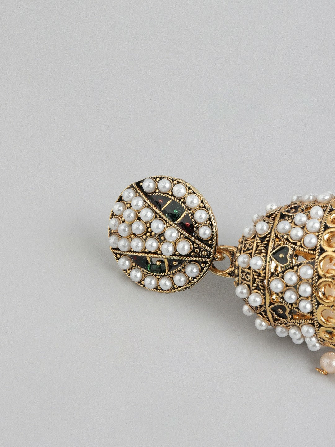 Gold Plated Pearl Studded Kundan Jhumkas Earrings
