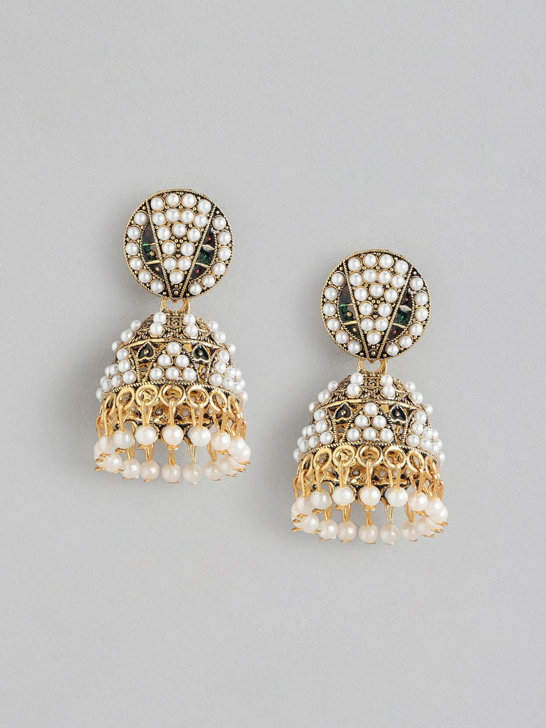 Gold Plated Pearl Studded Kundan Jhumkas Earrings