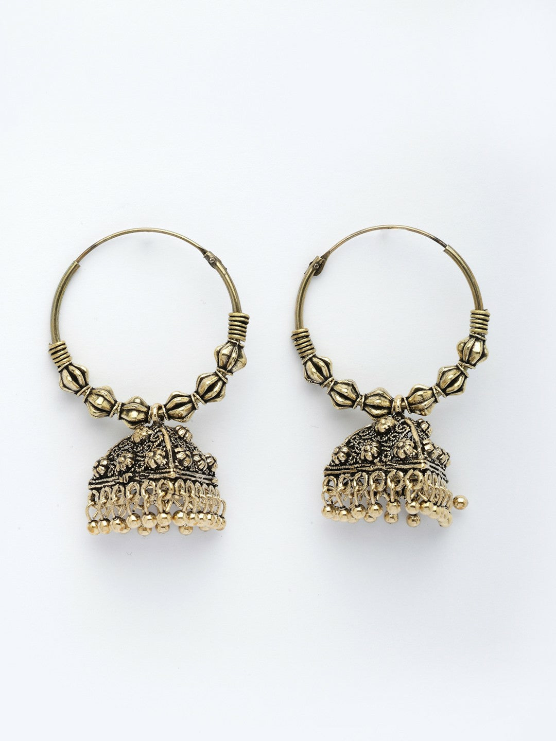 Set of 3 Gold-Plated Oxidised Contemporary Jhumka Earrings for Women