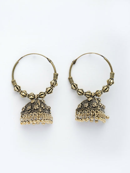 Set of 3 Gold-Plated Oxidised Contemporary Jhumka Earrings for Women