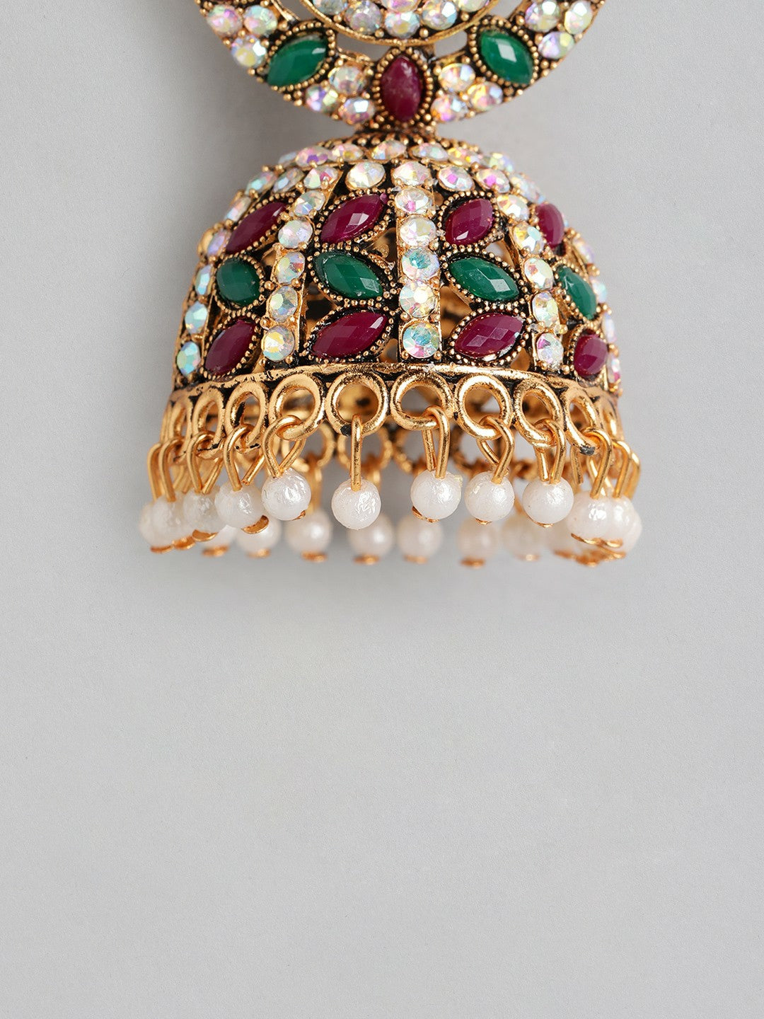 Gold-Plated Maroon Beaded Classic Jhumkas Earrings
