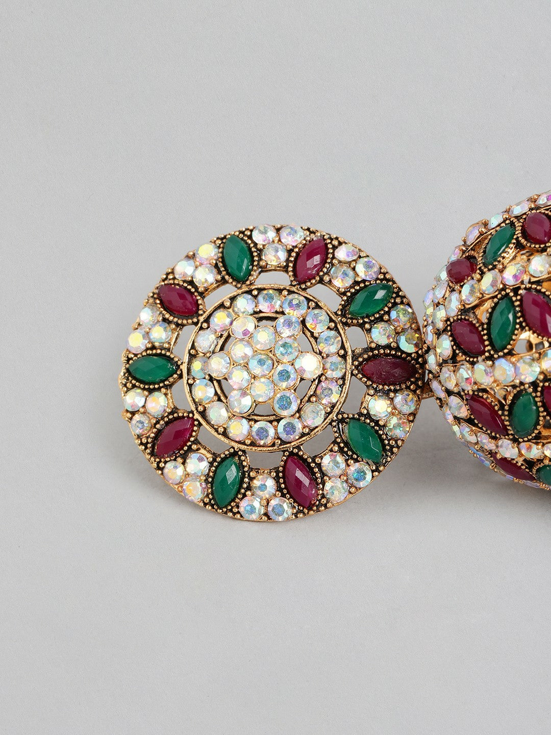 Gold-Plated Maroon Beaded Classic Jhumkas Earrings