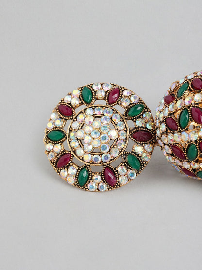 Gold-Plated Maroon Beaded Classic Jhumkas Earrings