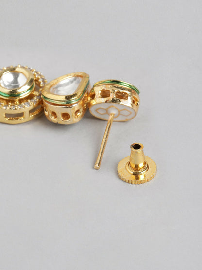Gold Plated Kundan Studded Contemporary Drop Earrings