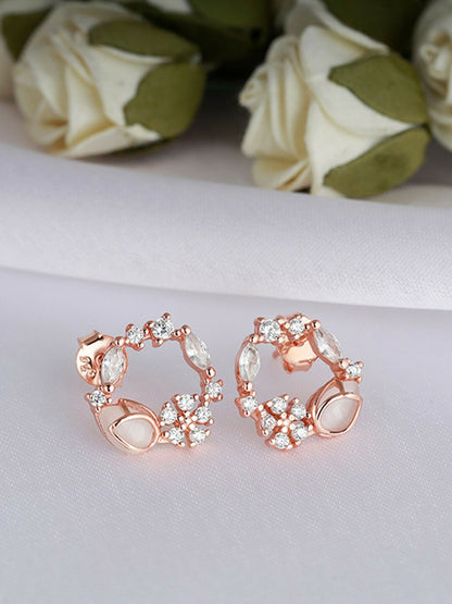 925 Silver Rose Gold Drop Wreath Studs