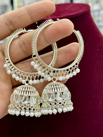 White Rhinestone Contemporary Jhumkas Earrings