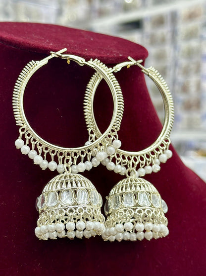 White Rhinestone Contemporary Jhumkas Earrings