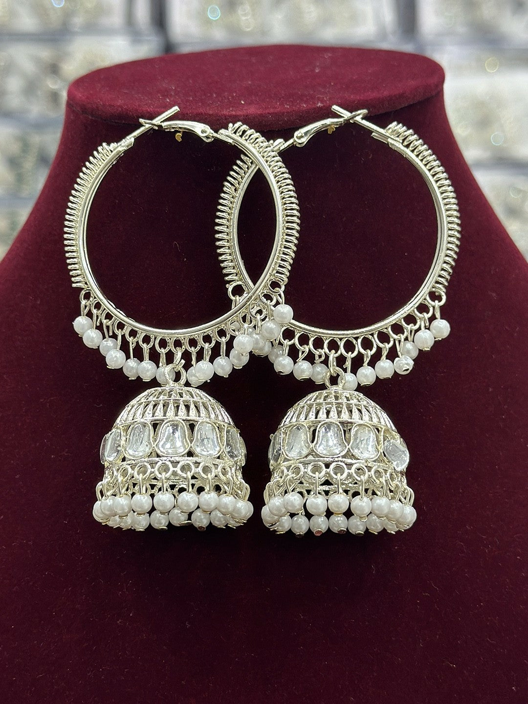 White Rhinestone Contemporary Jhumkas Earrings