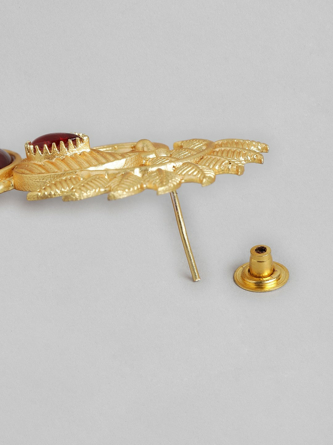 Gold-Plated Beaded Peacock Drop Earrings – Maroon & Gold