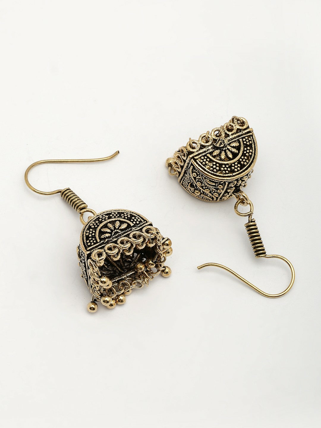 Set of 3 Gold-Plated Oxidised Contemporary Jhumka Earrings for Women