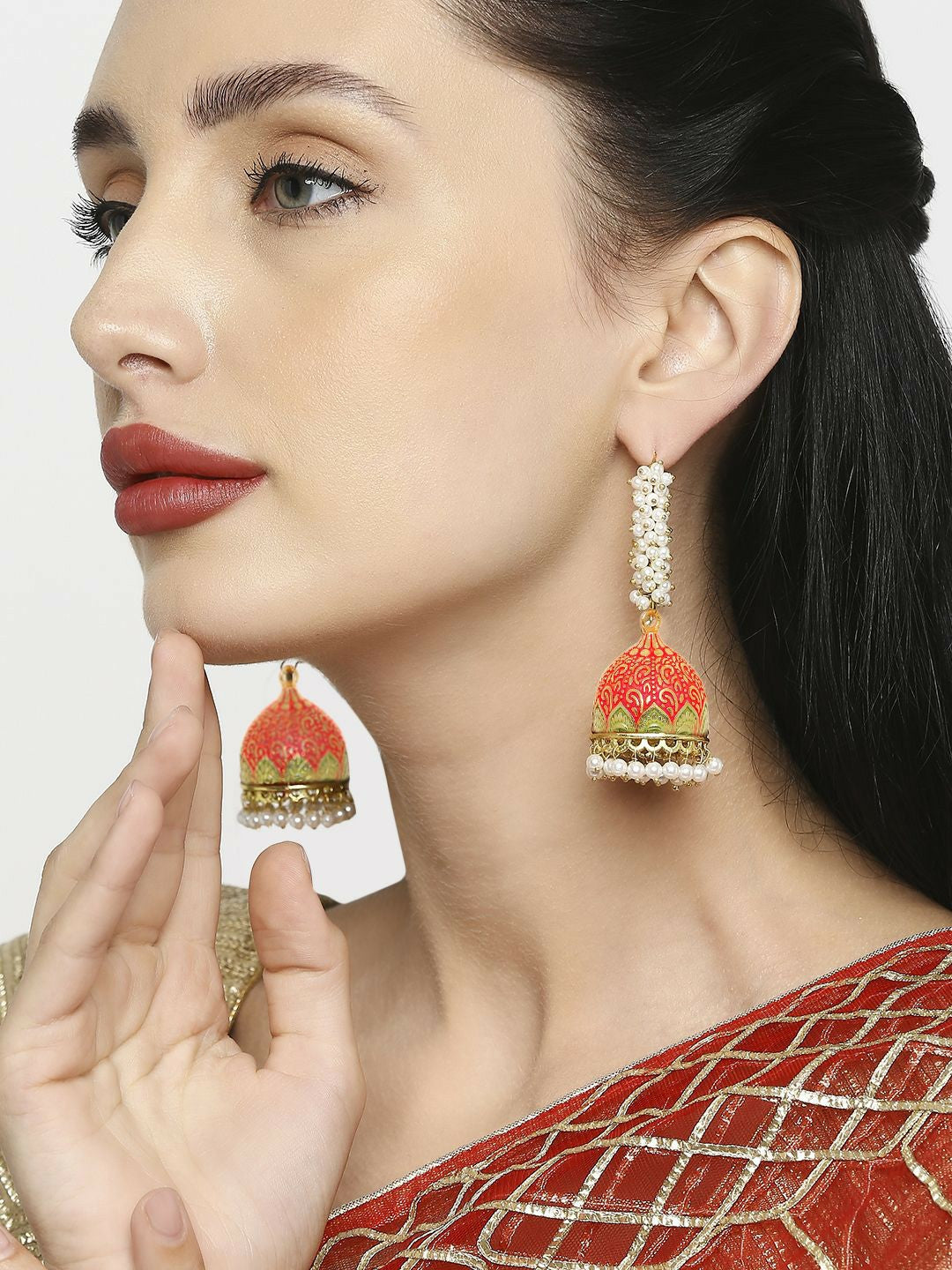 Gold-Plated Meenkari Dome Shaped Jhumkas