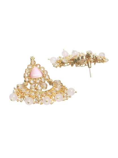 Gold Plated Kundan & Beaded Chandbali Earrings