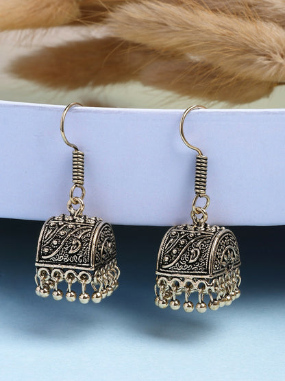 Set of 3 Gold-Plated Oxidised Contemporary Jhumka Earrings for Women