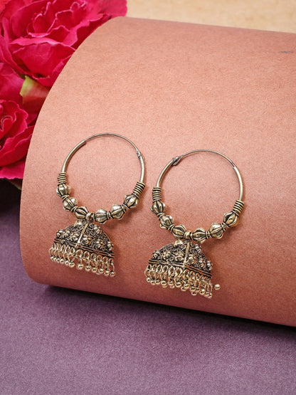 Set of 3 Gold-Plated Oxidised Contemporary Jhumka Earrings for Women