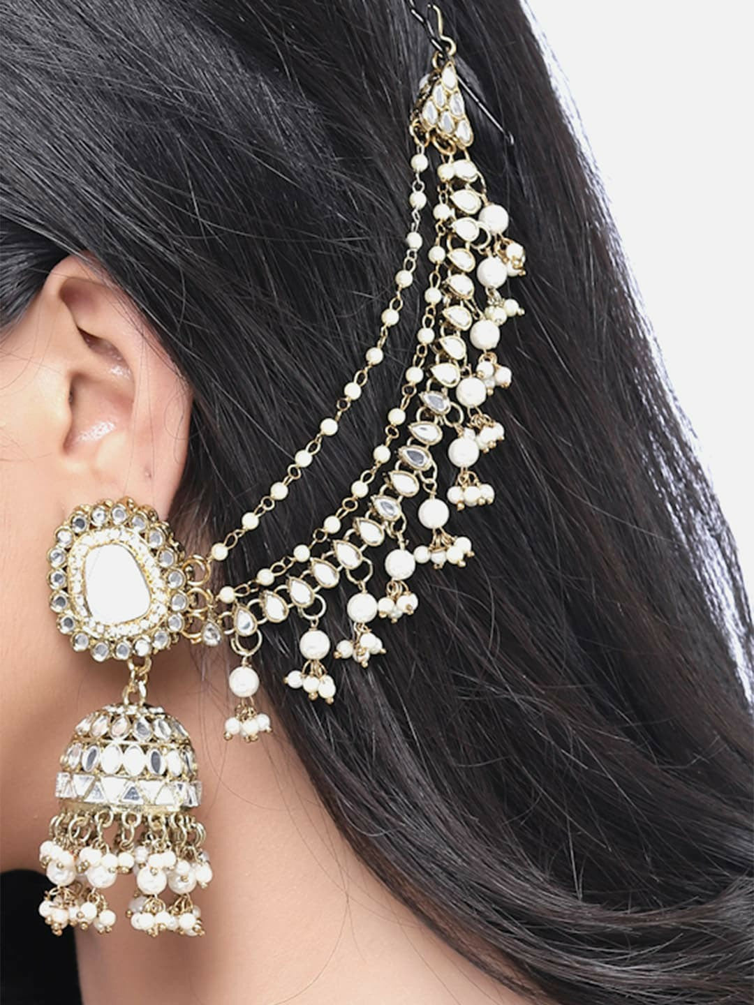 Silver-Plated Dome Shaped Jhumkas with Pearls