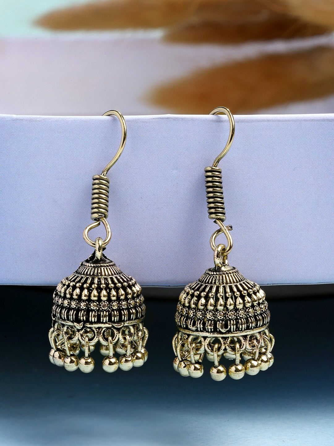 Set of 3 Gold-Plated Oxidised Contemporary Jhumka Earrings for Women