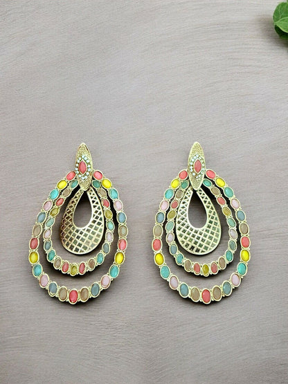 Artificial Stones Studded Teardrop Drop Earrings