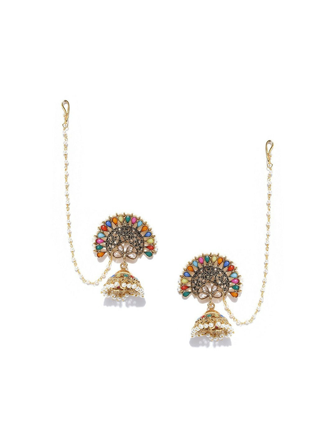 Multicoloured Gold-Plated Cubic Zirconia Contemporary Jhumkas