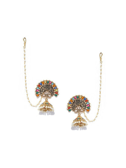 Multicoloured Gold-Plated Cubic Zirconia Contemporary Jhumkas