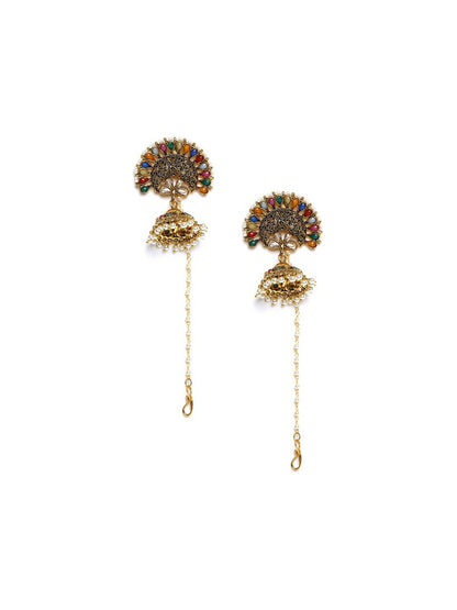 Multicoloured Gold-Plated Cubic Zirconia Contemporary Jhumkas