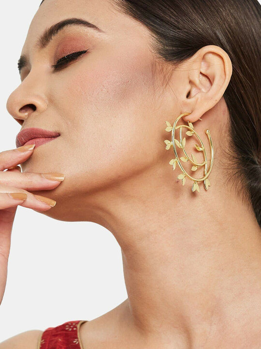 Set of 2 Gold-Plated Half Hoop & Drop Earrings