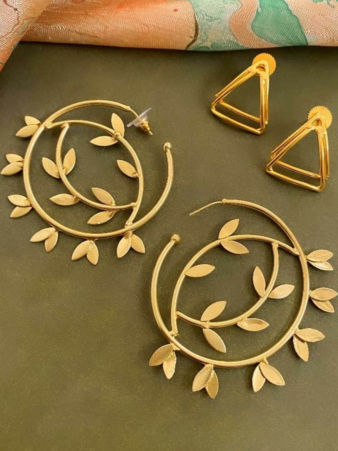 Set of 2 Gold-Plated Half Hoop & Drop Earrings