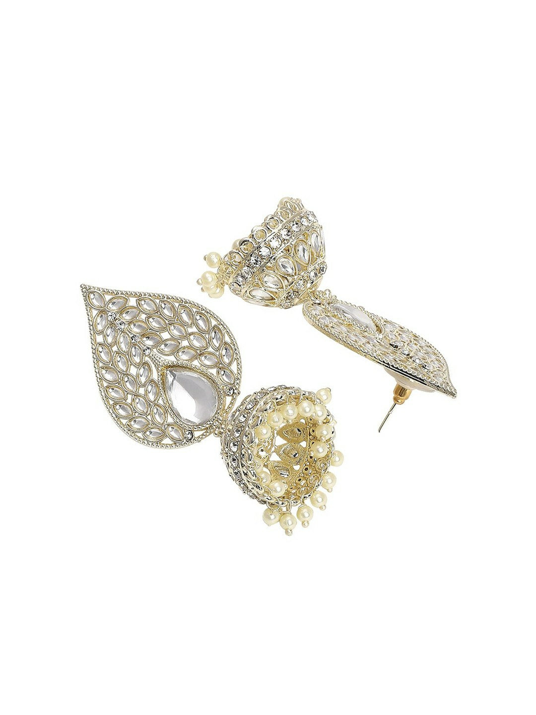 Gold-Toned Teardrop Kundan Jhumka Earrings