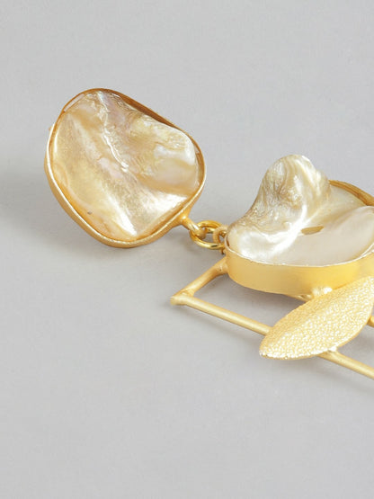 Gold-Plated Mother of Pearl Contemporary Drop Earrings