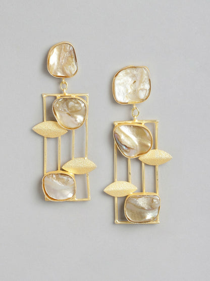 Gold-Plated Mother of Pearl Contemporary Drop Earrings