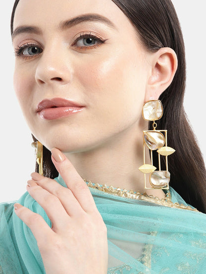 Gold-Plated Mother of Pearl Contemporary Drop Earrings
