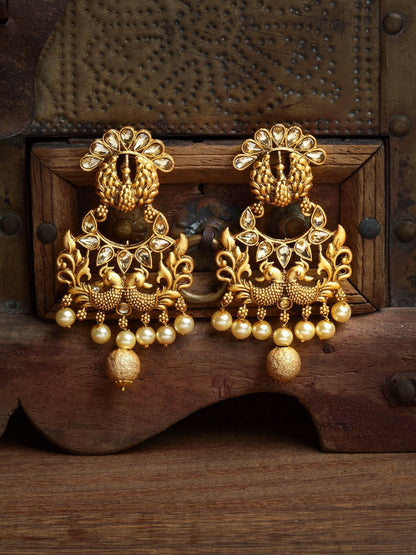 Gold-Toned Contemporary Cubic Zirconia Drop Earrings
