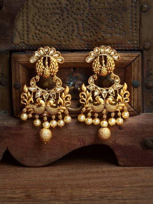 Gold-Toned Contemporary Cubic Zirconia Drop Earrings