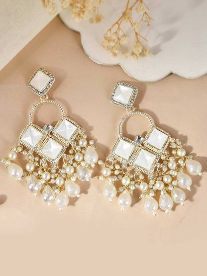 Gold-Toned Classic Drop Earrings with Beads