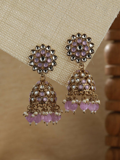 Gold-Plated Lavender Dome Kundan Jhumkas