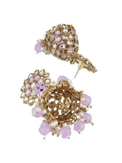 Gold-Plated Lavender Dome Kundan Jhumkas