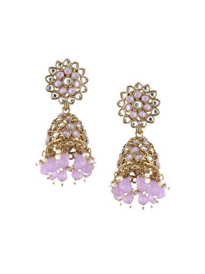Gold-Plated Lavender Dome Kundan Jhumkas