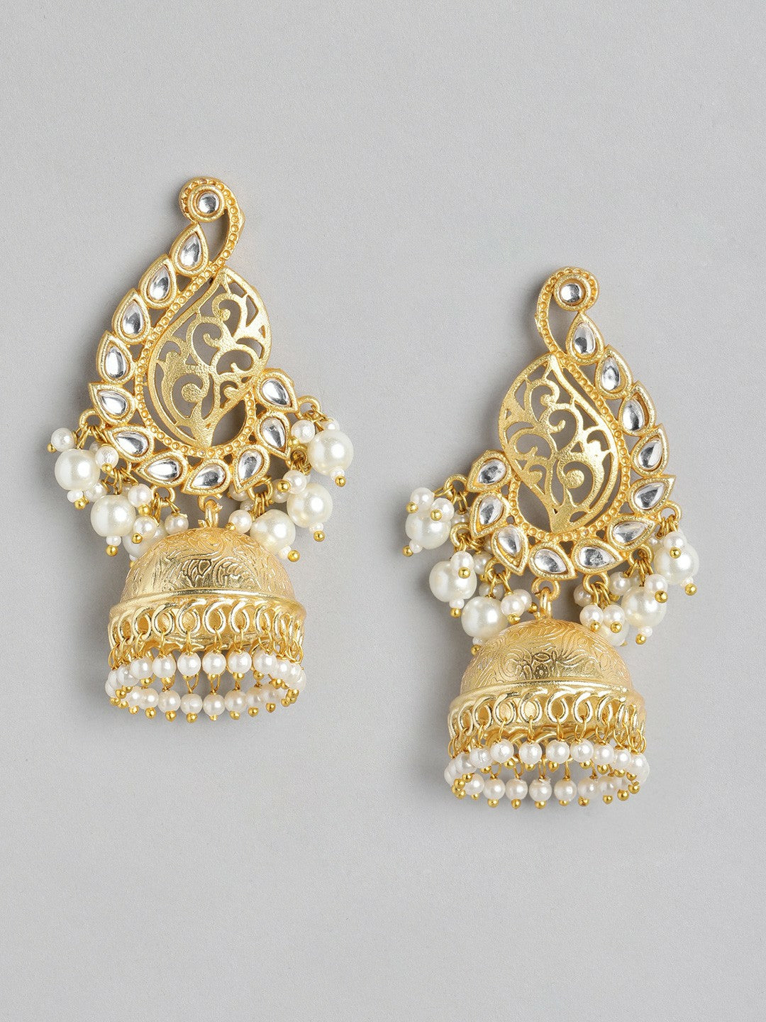 Gold Plated Stone & Bead Classic Jhumkas